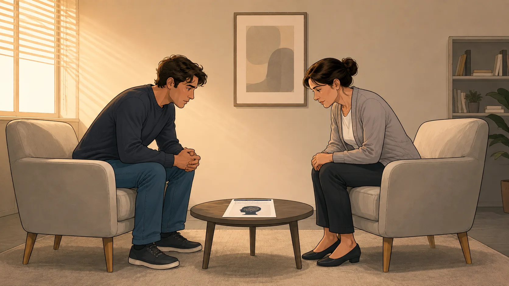 Sessão com a ficha da metáfora sobre a mesa entre os dois